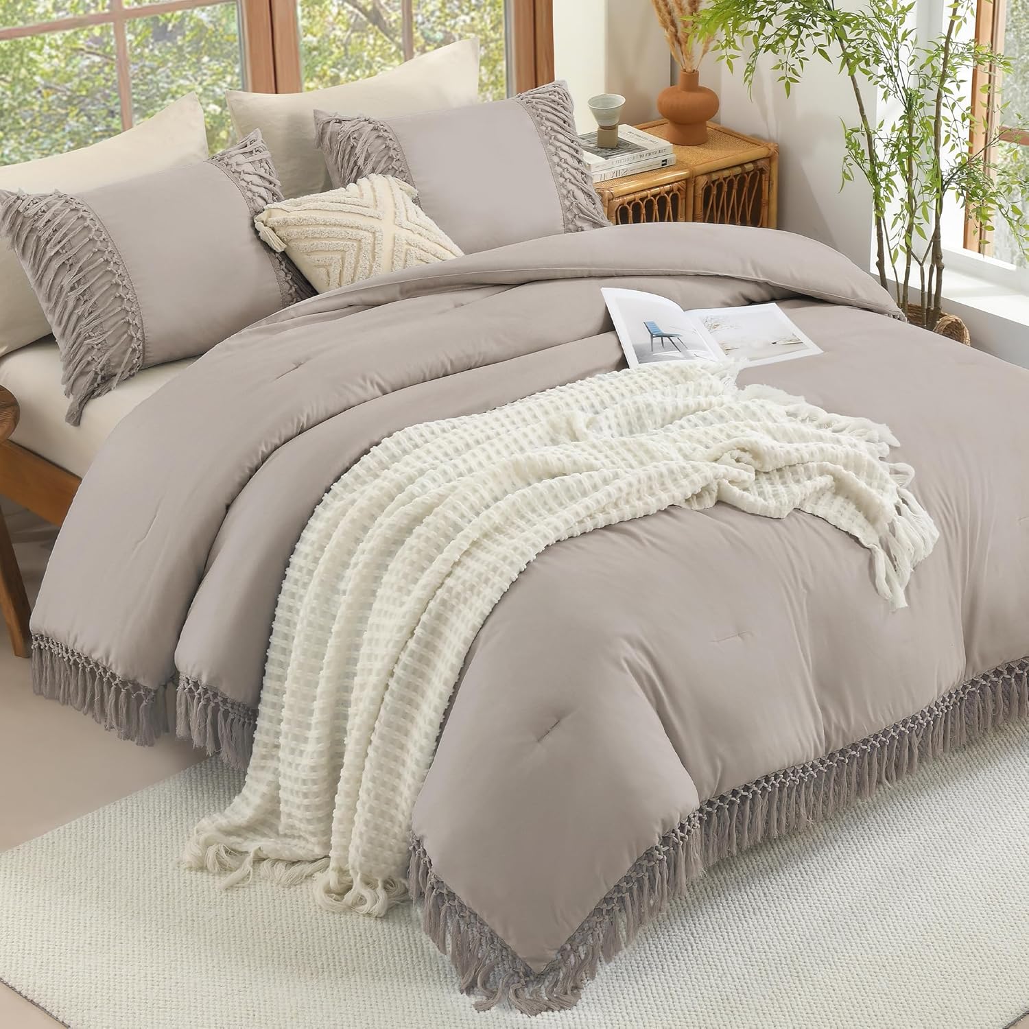Boho Long Tassel Lightweight Fluffy Comforter Set