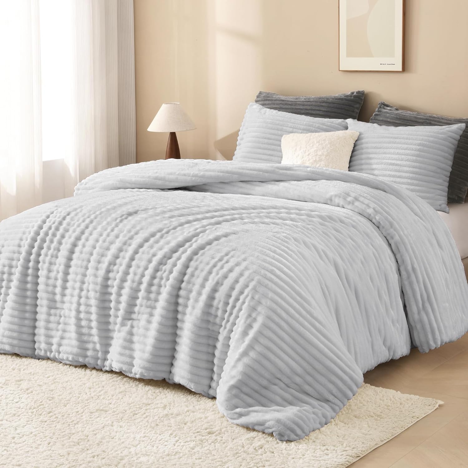 Striped Plush Fleece Comforter Set