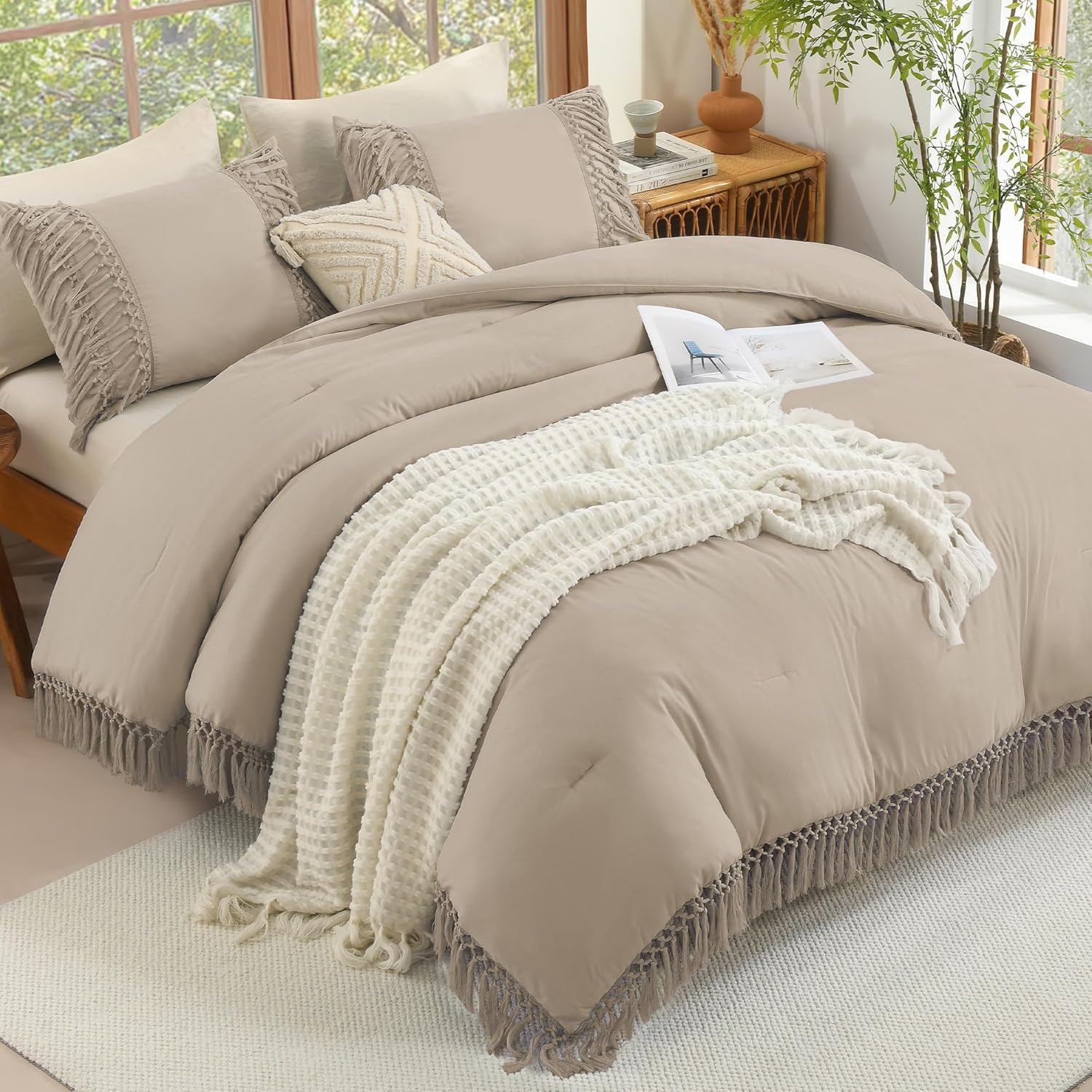 Boho Long Tassel Lightweight Fluffy Comforter Set