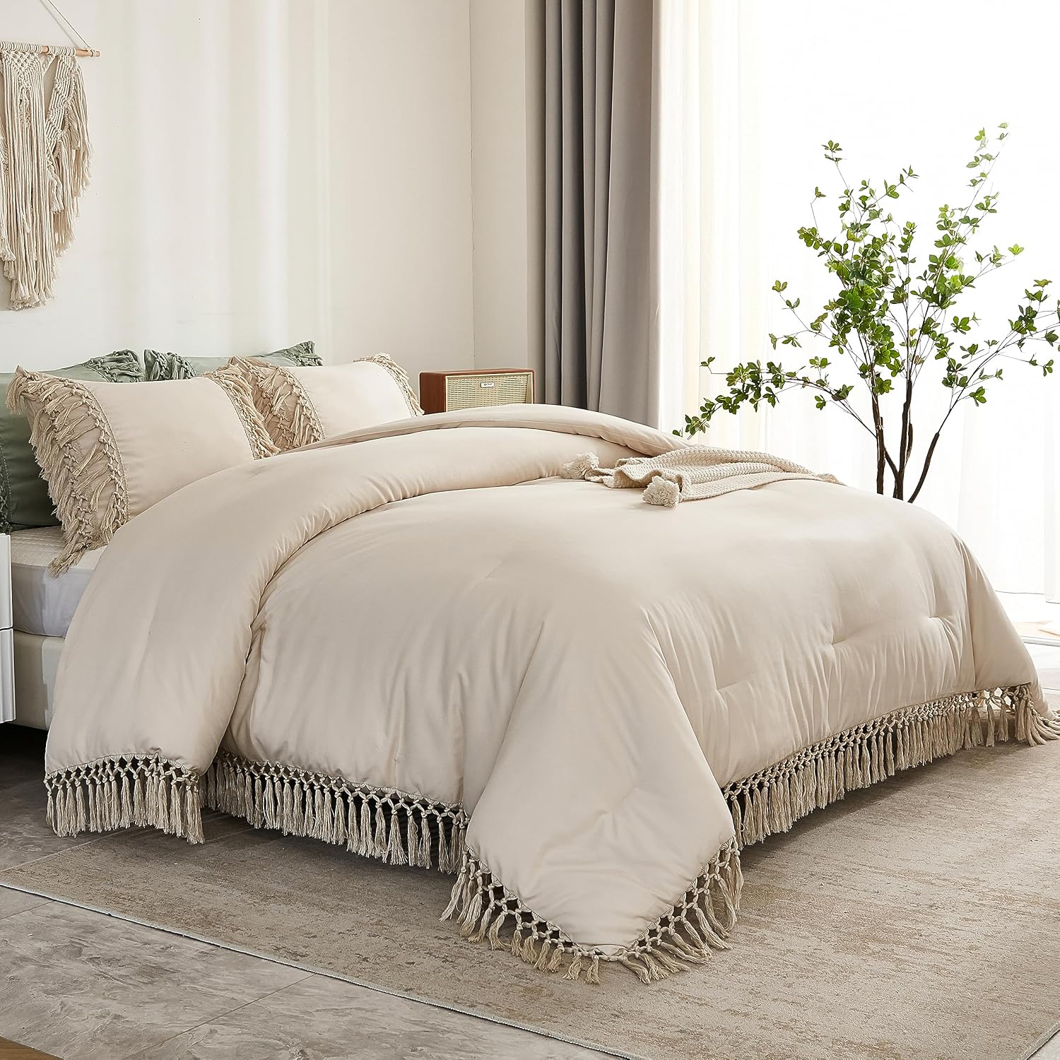 Boho Long Tassel Lightweight Fluffy Comforter Set