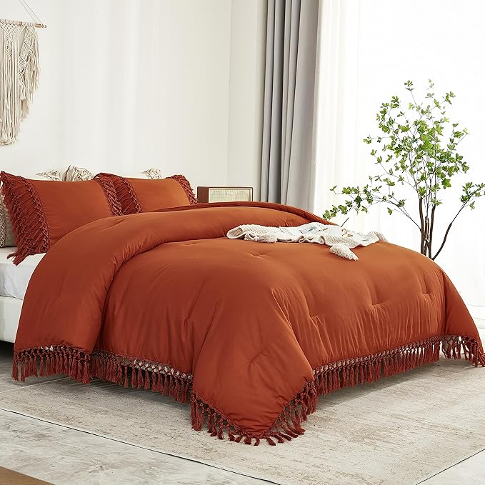 Boho Long Tassel Lightweight Fluffy Comforter Set