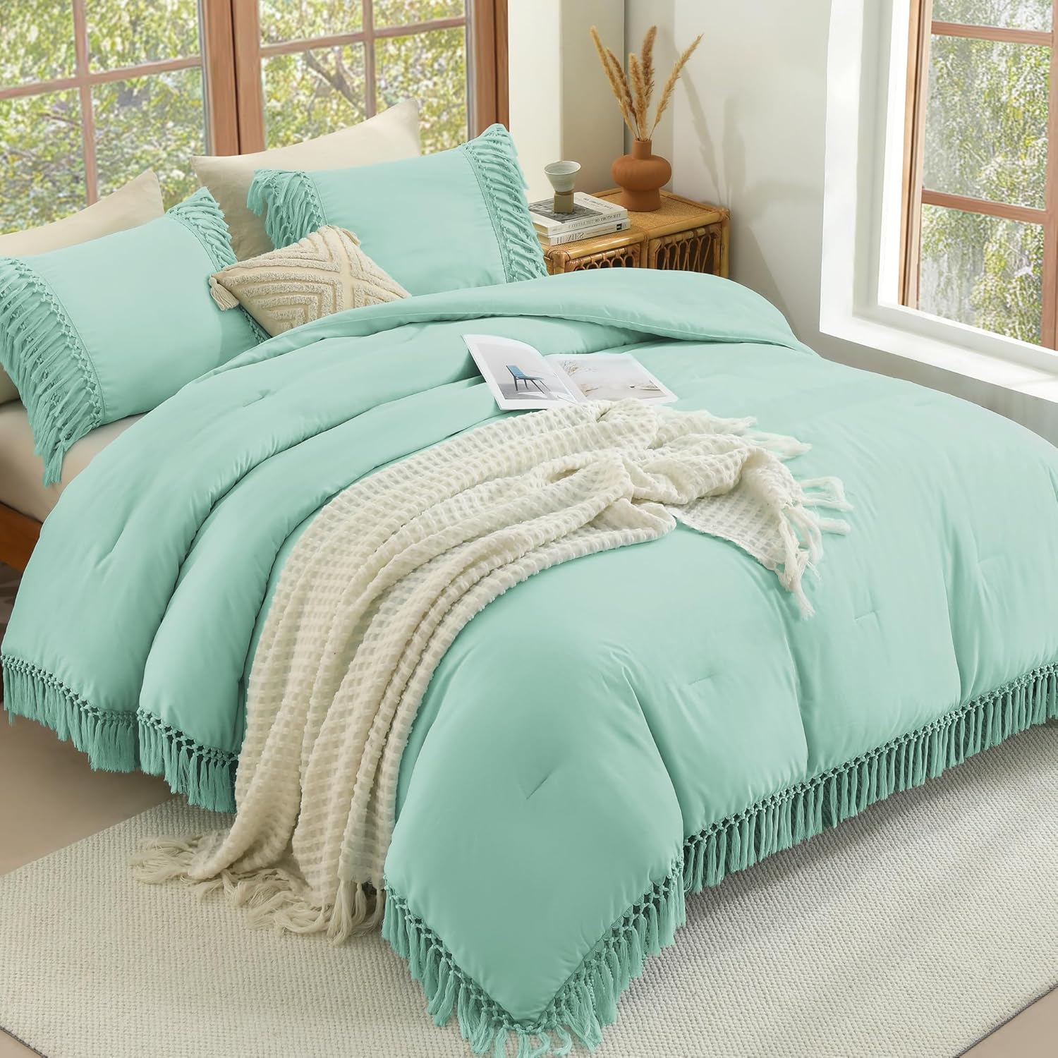 Boho Long Tassel Lightweight Fluffy Comforter Set