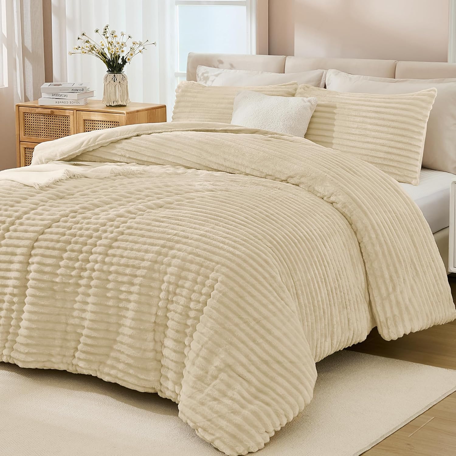Striped Plush Fleece Comforter Set