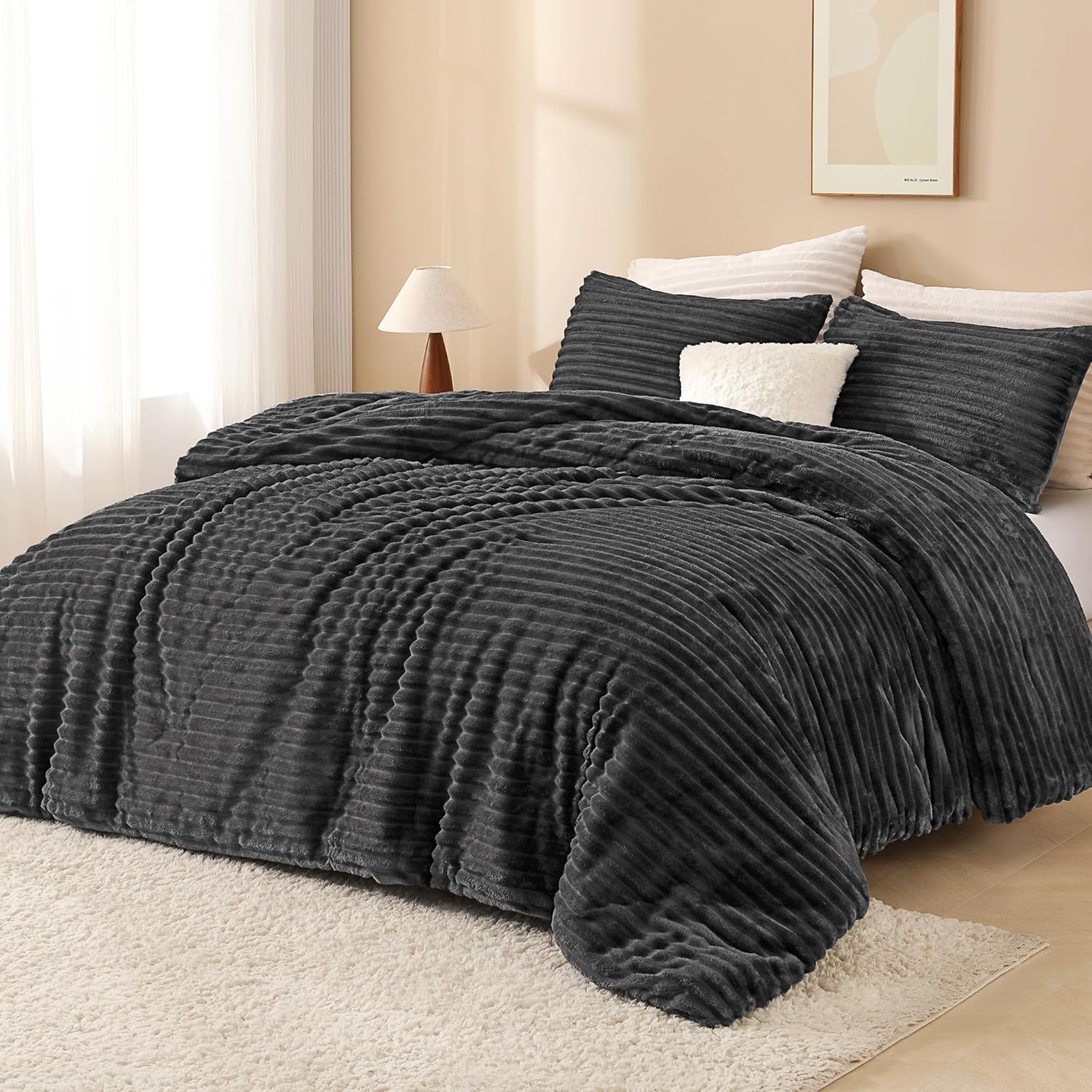 Striped Plush Fleece Comforter Set