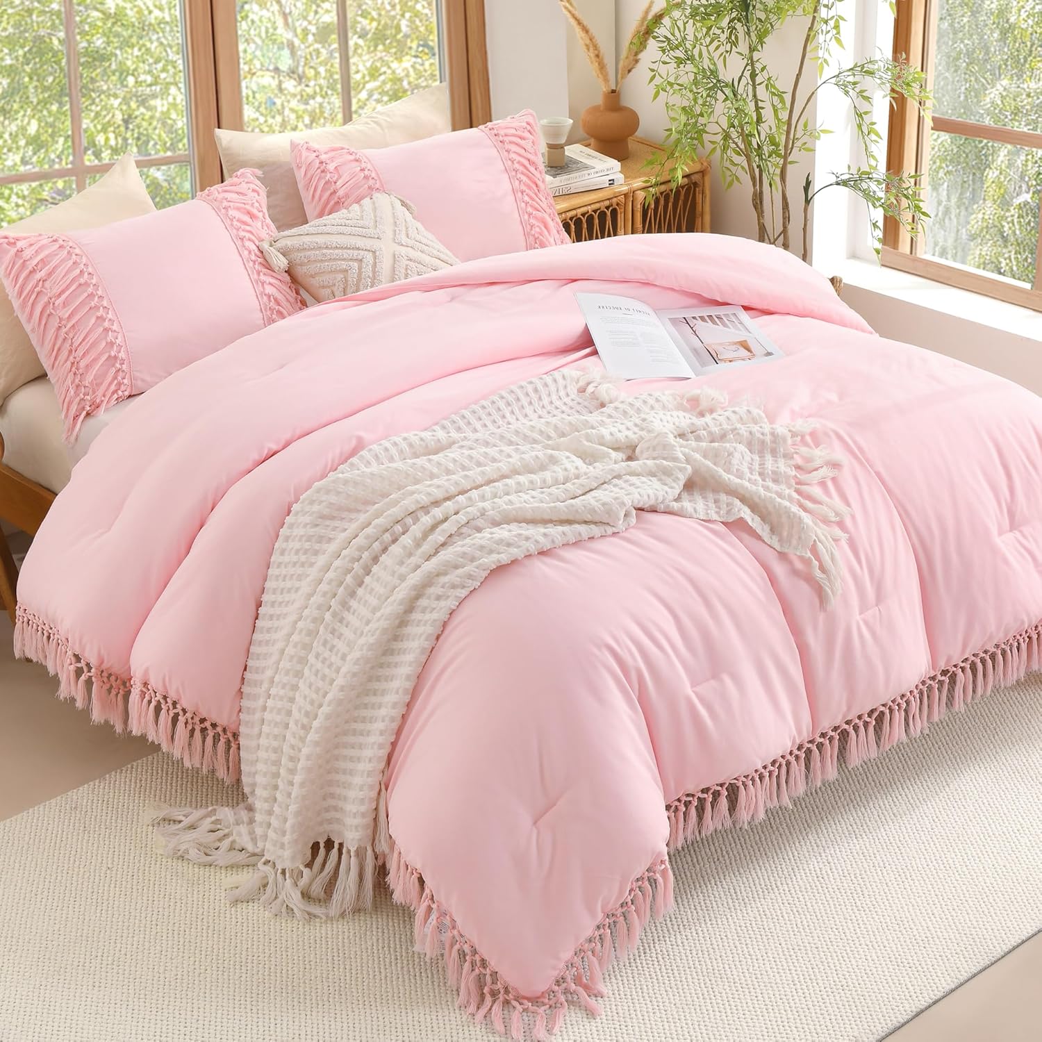 Boho Long Tassel Lightweight Fluffy Comforter Set