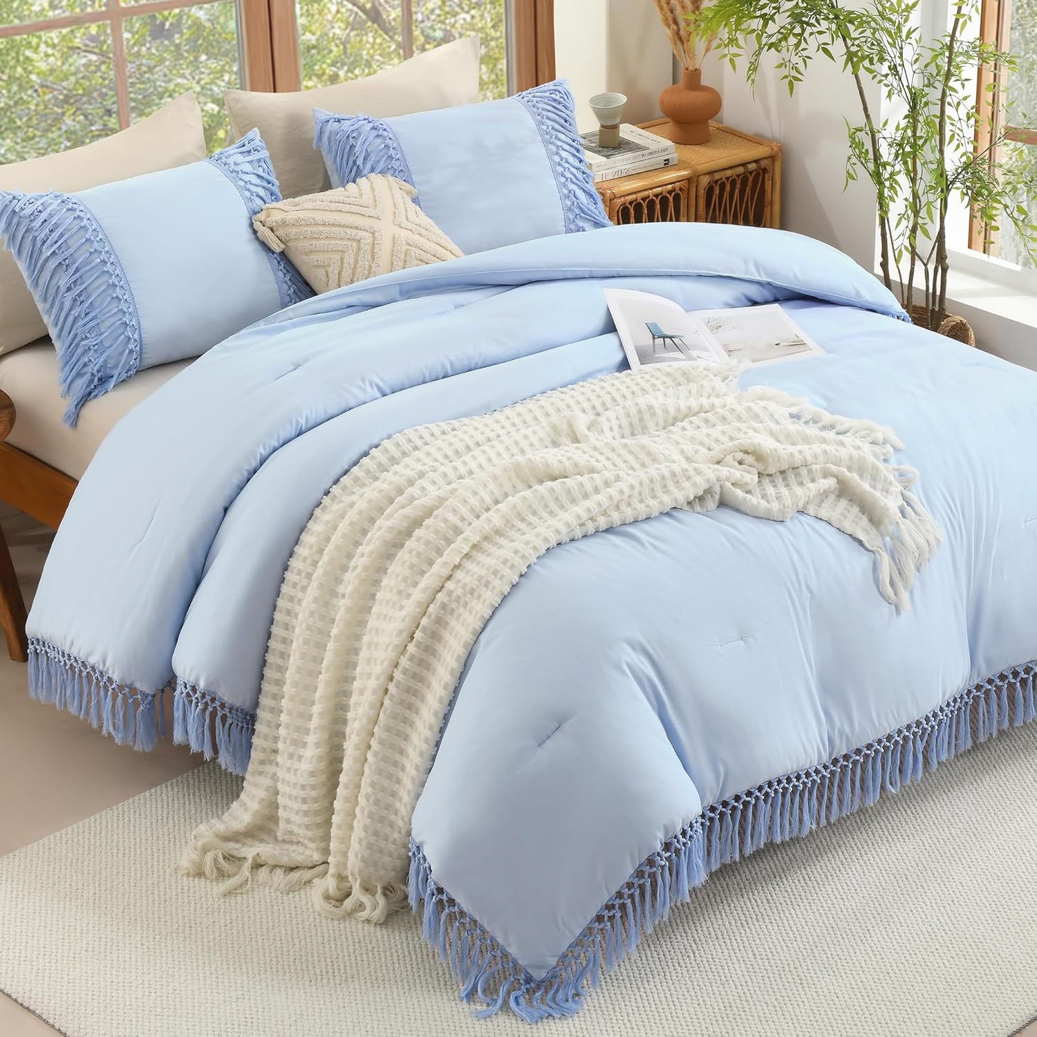 Boho Long Tassel Lightweight Fluffy Comforter Set